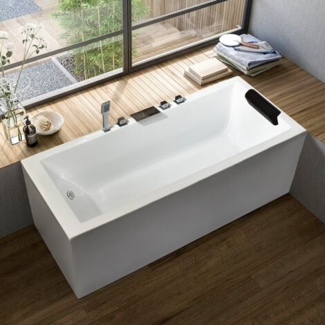 ARATI BATH & SHOWER Bañera empotrada rectangular con reposacabezas resina fibra de vidrio Lombok Lado: Izquierda