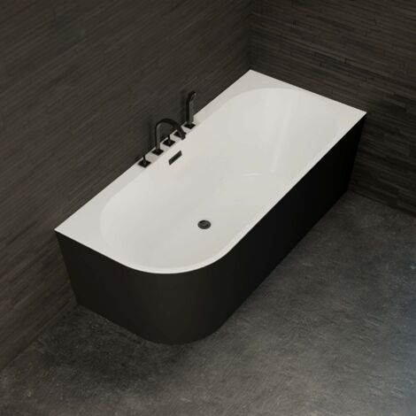 Bañera exenta - Capri 170 droite noire + robinetterie noire mate - Negro - 170 x76 x58 cm, by SPALINA