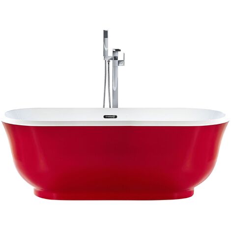 Bañera independiente de acrílico rojo 170 x 77 cm ovalado bordes redondeados moderno Tesoro