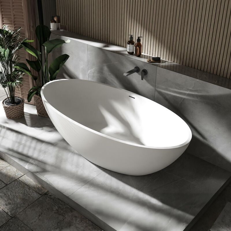 

Bernstein - Bañera islote de piedra sólida (solid stone) RIO STONE - blanca - 180 x 85 cm - superficie en blanco mate o en blanco brillante:Mate