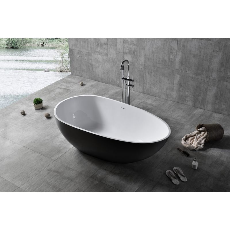 Bañera exenta de resina mineral vela - dimensiones y color opcionales:Negro (alto brillo), 170 x 86 cm - Negro (alto brillo)