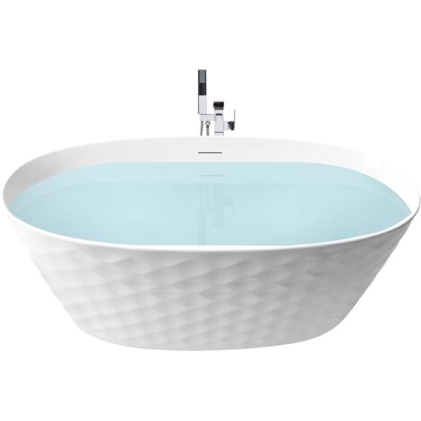 Bañera moderna independiente ovalada 150 x 75 cm acrílico acabado brillante diseño rombos blanco Chubut
