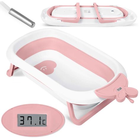 Bañera para bebé con termómetro RK-282, blanco y rosa