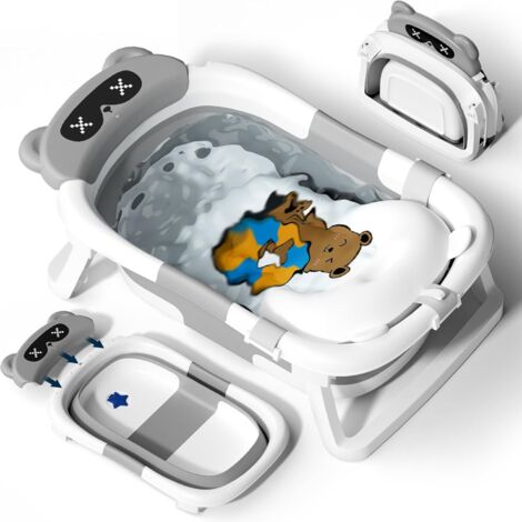 BañEra Plegable Bebé, Bañera Plegable Para Recién Nacido Con Cojín Suave (0-12 Meses), Regalo Ideal Para Recién Nacido De Bebé A Niño Pequeño De Viaje Portátil Ahorra Espacio, Gris