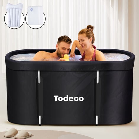 TODECO Bañera plegable para adultos, grande para spa portátil móvil, para ducha, bañera de hidromasaje, plegable, para baño pequeño, 120 x 55 x 50 cm, color negro