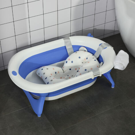 Bañera Plegable para Bebé Recién Nacido hasta 3 Años 81,5x50,5x23,5 cm con Tapón Termosensible Cojín Azul