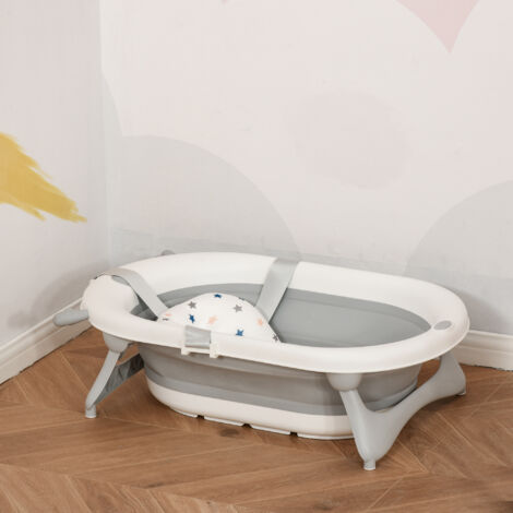 Bañera Plegable para Bebé Recién Nacido hasta 3 Años 81,5x50,5x23,5 cm con Tapón Termosensible Cojín Gris