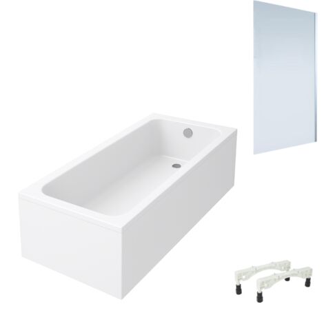 Bañera recta VILLEROY & BOCH Architectura con patas acrílica 160 x 70 cm + Mampara de bañera derecha AURYS Mist 1 cromada