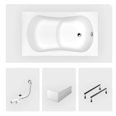 Bañera rectangular - 120 x 70 cm - con faldón blanco - patas - tiradores - desagüe cromado - ARIA REHAB