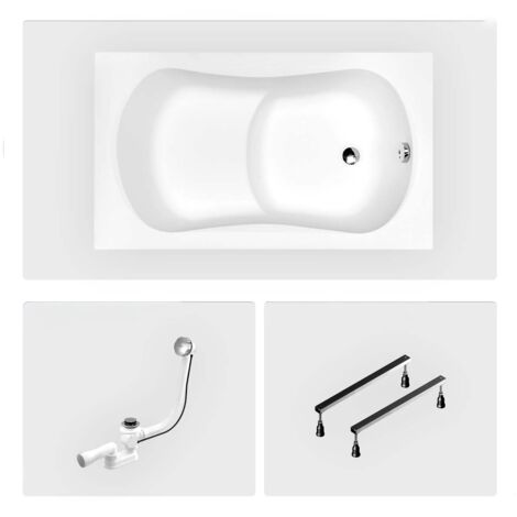 Bañera rectangular - 120 x 70 cm - sin mueble - con patas - asas - desagüe cromado - ARIA REHAB
