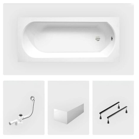 Bañera rectangular - 150 x 75 cm - con faldón blanco - patas - desagüe cromado - INTRICA