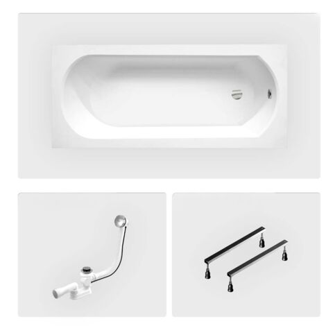 Bañera rectangular - 150 x 75 cm - sin mueble - con patas - Desagüe cromado - INTRICA