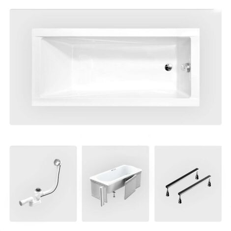 Bañera rectangular - 160 x 70 cm - con mueble - patas - desagüe cromado - MODERN