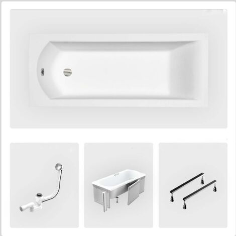 Bañera rectangular - 160 x 70 cm - con revestimiento (4 cm) - Patas - Desagüe cromado - SHEA SLIM