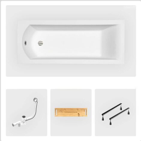 Bañera rectangular - 160 x 70 cm - sin mueble - con patas - repisa de bambú - desagüe cromado - SHEA