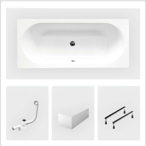 Bañera rectangular - 160 x 75 cm - con faldón - patas - desagüe cromado - VITAE