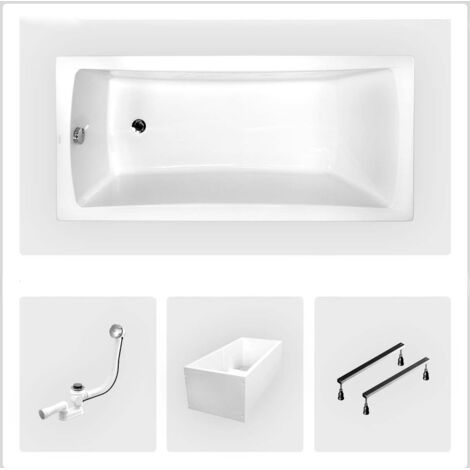 Bañera rectangular - 170 x 70 cm - con revestimiento - patas - desagüe cromado - OPTIMA