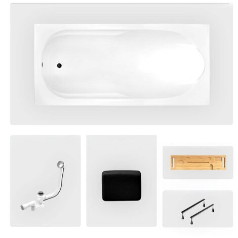 Bañera rectangular - 170 x 70 cm - sin mueble - con patas - repisa de bambú - desagüe cromado - BONA