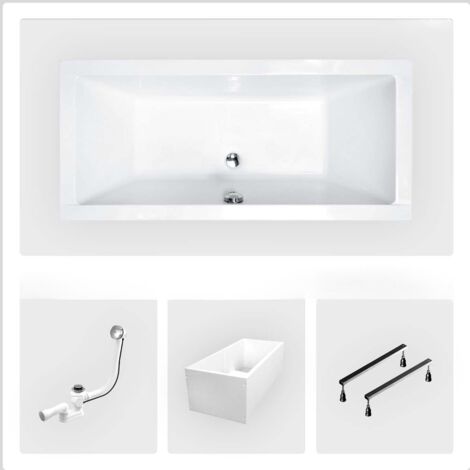 Bañera rectangular - 170 x 75 cm - con revestimiento de poliestireno - patas - desagüe cromado - QUADRO SLIM