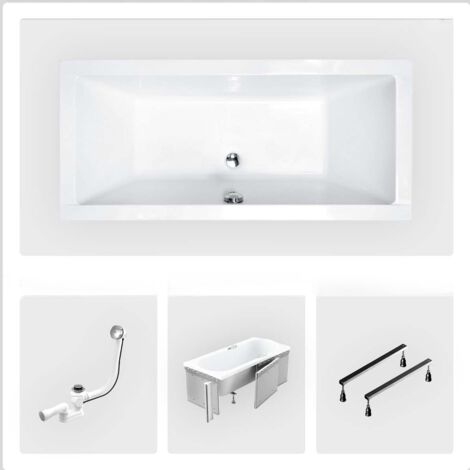 Bañera rectangular - 175 x 80 cm - con mueble - patas - desagüe cromado - QUADRO