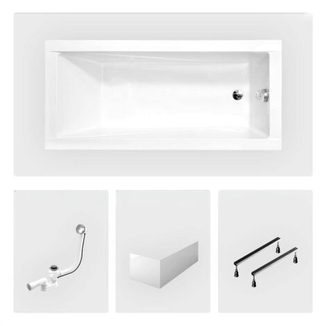 Bañera rectangular - 180 x 80 cm - con faldón blanco - patas - desagüe cromado - MODERN