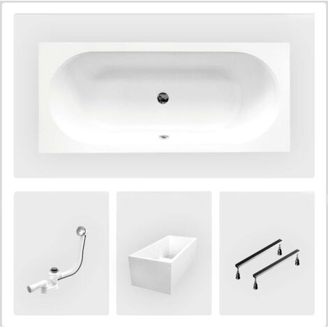 Bañera rectangular - 180 x 80 cm - con revestimiento de poliestireno - patas - desagüe cromado - VITAE SLIM