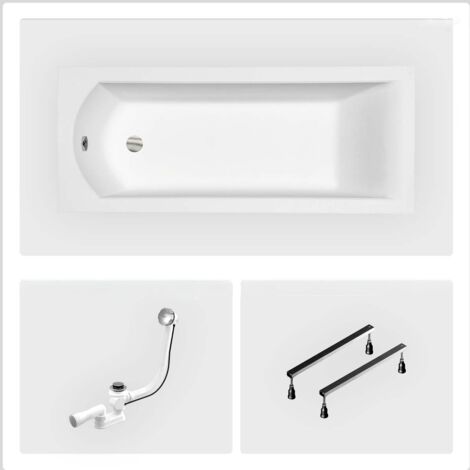 Bañera rectangular - 180 x 80 cm - sin mueble - con patas - Desagüe cromado - SHEA