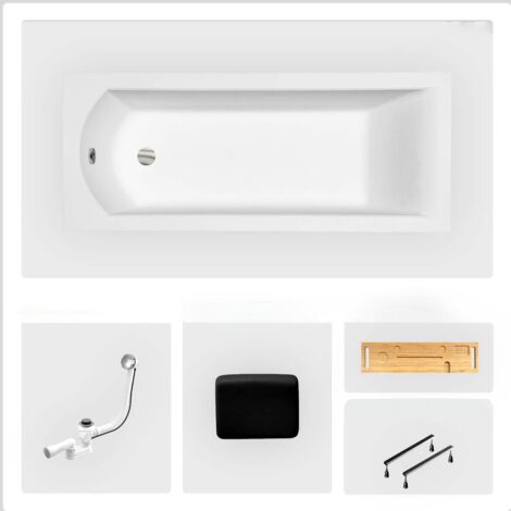 Bañera rectangular - 180 x 80 cm - sin mueble - con patas - repisa de bambú - desagüe cromado - SHEA