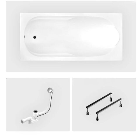 Bañera rectangular - 190 x 80 cm - sin mueble - con patas - Desagüe cromado - BONA