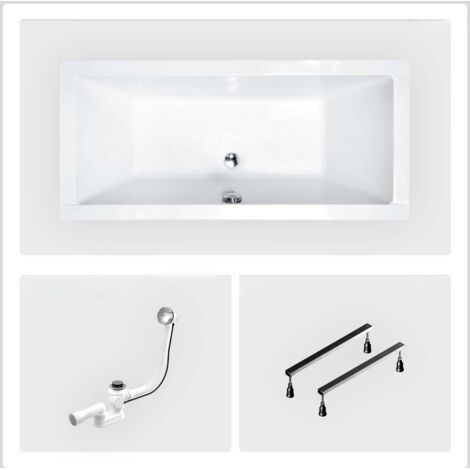 Bañera rectangular - 190 x 90 cm - sin mueble - con patas - Desagüe cromado - QUADRO