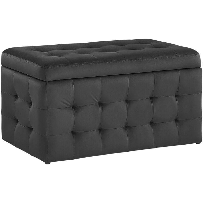 Beliani - Hocker Schwarz Samt Rechteckig Mit Stauraum Deckel Steppung Modern Sitzbank Bettbank Fußbank Fußhocker Schemel Schlafzimmer Wohnzimmer