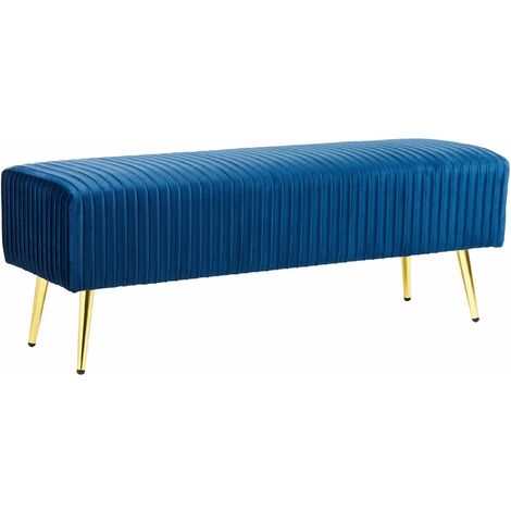 Bank Sitzhocker aus Samtstoff in Blau elegantes Design Paterson