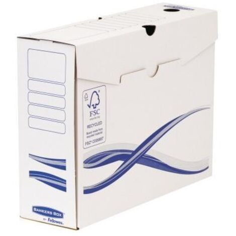 BANKERS BOX Archivschachtel Bankers Box® Basic 10 x 25,5 x 34 cm (B x H x T) DIN A4 DIN A4 Überbreite mitArchivdruck Karton recycelt weiß/blau 25 St./Pack.