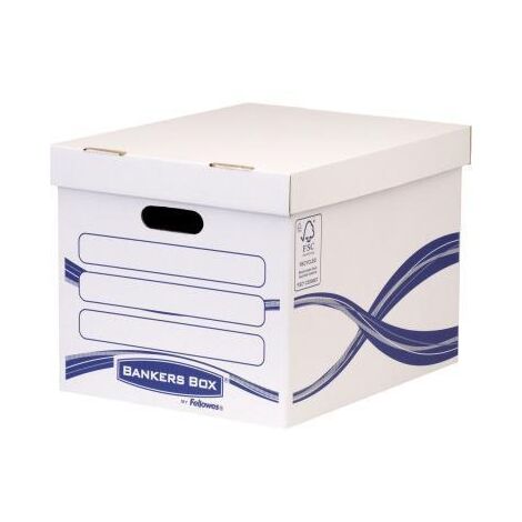 BANKERS BOX Archivschachtel Bankers Box® Basic Standard 31,7 x 28,7 x 38,4 cm (B x H x T) DIN A4 mitArchivdruck Karton 100 % recycelt weiß/blau
