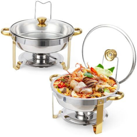 Bankettkocher, rund, 5QT, 2 Stück, mit Glasdeckel, Speisenwärmer aus Edelstahl, für Buffet, Hochzeit, Empfänge