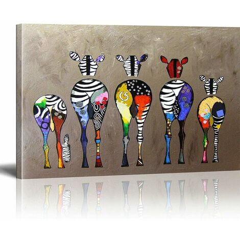 Banksy Toile Tableau Zebra Herd Colourful Rears Street Art Graffiti Toile Art Décor Impression sur Toile Tableau Décoration murale salon moderne n'inclus pas Cadre 40x50cm -