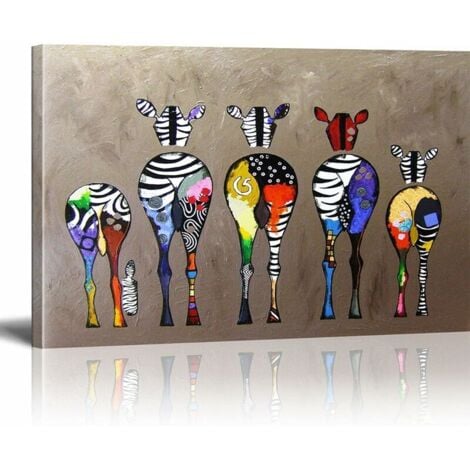 Banksy Toile Tableau Zebra Herd Colourful Rears Street Art Graffiti Toile Art Décor Impression sur Toile Tableau Décoration murale salon moderne n'inclus pas Cadre 40x50cm - - RWTableau