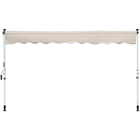 Banne rétractable manuelle 4L x 1,2l m auvent télescopique sans perçage réglable hauteur inclinaison rapide métal alu polyester anti-UV kaki