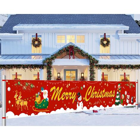 Banner largo de Feliz Navidad para decoración navideña, cartel de tela para decoración de jardín al aire libre de Navidad, decoración de hogar interior de Navidad, decoración de pared de mesa de Navid