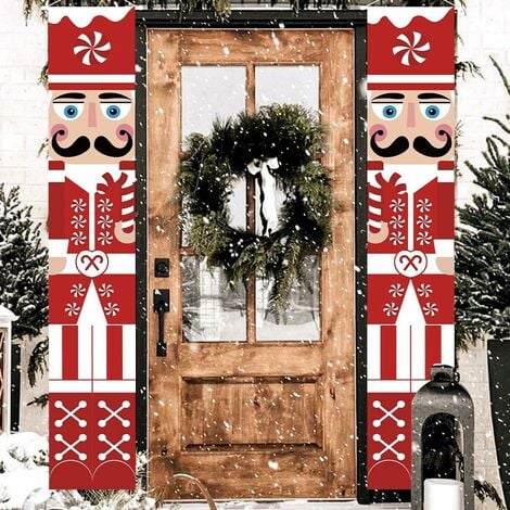 Bannière Casse-Noisette de Noël - Décorations de Noël pour Porche Extérieur Intérieur, Décoration de Noël Verticale Soldat Casse-Noisette, Bannière pour Porte d'entrée Cour Porche Fête d'enfants(C)