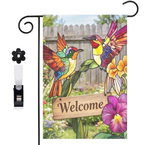 Bannière de cour ambiance naturelle et fleurs violettes 30 x 45 cm décoration maison de campagne