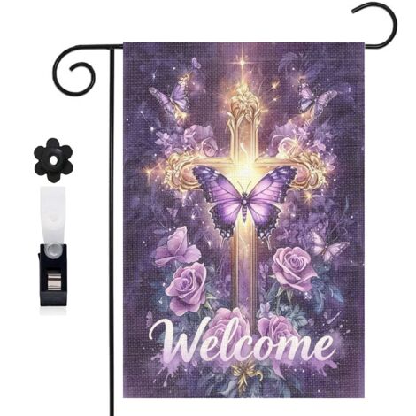 Bannière de cour ambiance sacrée et papillon violet 30 x 45 cm décoration maison de campagne