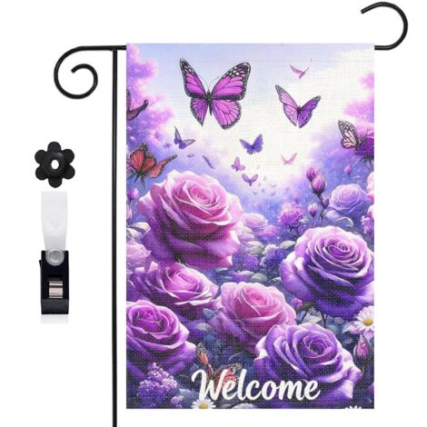 Bannière de cour ciel bleu et composition florale 30 x 45 cm décoration extérieure et intérieure