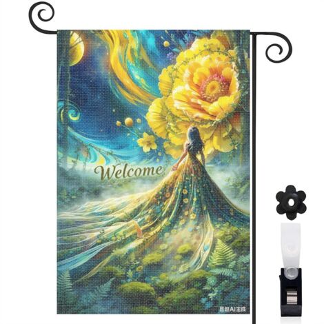 Bannière de cour fée magique et champignons lumineux 30 x 45 cm décoration jardin et terrasse