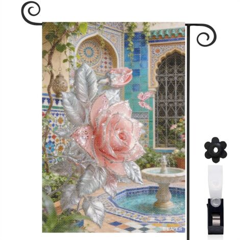 Bannière de cour feuilles argentées et papillons 30 x 45 cm décoration extérieure et intérieure