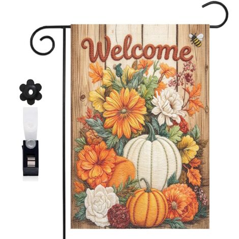 Bannière de cour planche en bois et fleurs blanches 30 x 45 cm décoration extérieure et intérieure