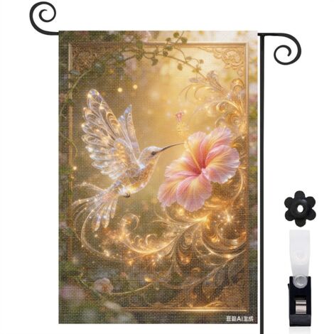 Bannière de cour Welcome oiseau et composition florale 30 x 45 cm décoration saisonnière