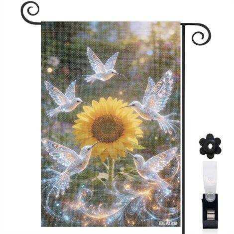 Bannière de cour Welcome oiseau et fleurs printanières 30 x 45 cm décoration saisonnière