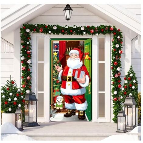 Bannière de Porte de Noël - Décoration Suspendue en Toile de Fond pour Père Noël