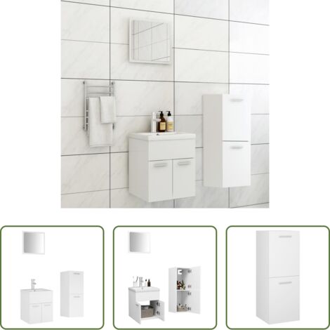 Baño -  Juego de muebles de baño madera de ingeniería blanco